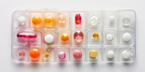 Aufkleber - A tray of pills with a variety of colors and shapes