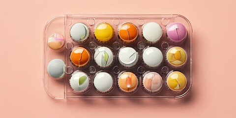 Aufkleber - A tray of colorful candies with a pink background