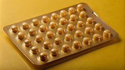 Poster - A gold colored pill container with pills inside