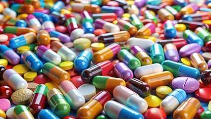 Poster - A pile of colorful pills and tablets