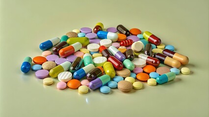 Poster - A pile of colorful pills on a table