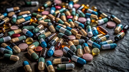Poster - A pile of pills of various colors and shapes