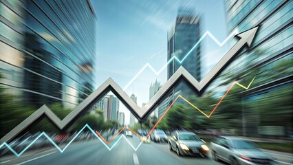 Poster - A graph of a city skyline with a line going up and a car driving by