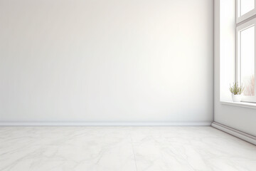 White wall empty apartment room with marble floor and walls