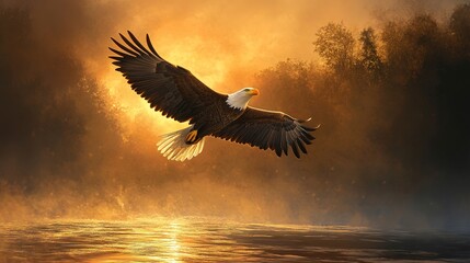 Sticker - Majestic Bald Eagle in Golden Hour