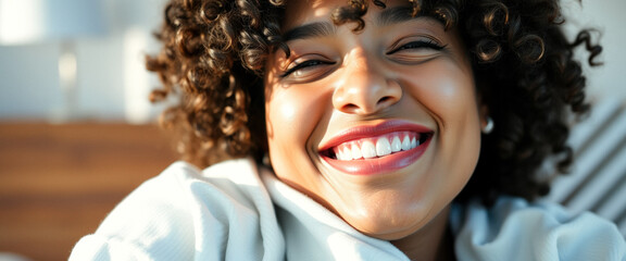 Canvas Print - Close-up of a smiling woman with curly hair