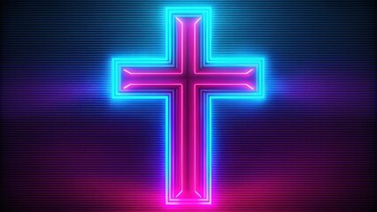 Poster - Neon Cross with Blue and Pink Glowing Lines