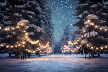 Wall Mural - A wintery landscape christmas tree snow.