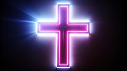 Poster - Glowing Neon Cross with Blue and Pink Light