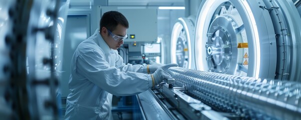 Poster - Engineer working on a high-tech machine in a modern industrial facility