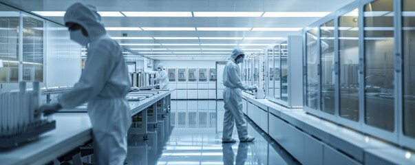 Poster - Technicians working in a high-tech cleanroom with advanced equipment