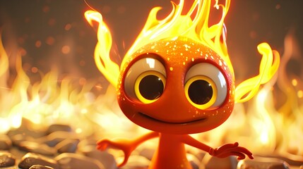 Wall Mural - Cute Cartoon Fire Character with Big Eyes