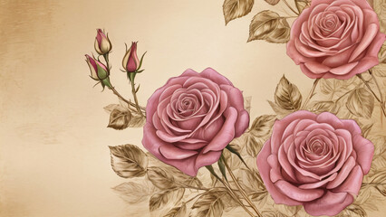 Wall Mural - background with gold rose motif