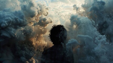 Canvas Print - Silhouette of a person in the clouds