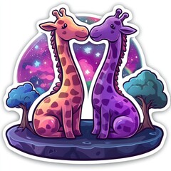 Canvas Print - Two Giraffes Kissing in Space