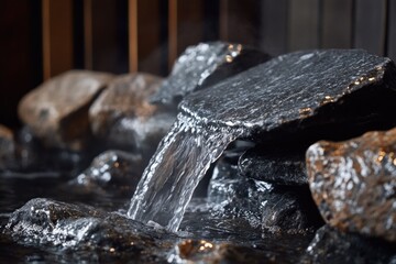 Icy cascade in outdoor spa