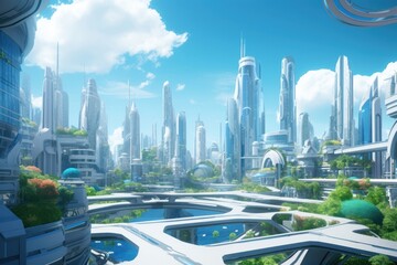 Canvas Print - Futuristic city background cityscape architecture skyscraper.