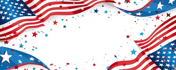 Wall Mural - American Flag Border with Confetti Stars