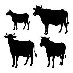 Wall Mural - set of cow silhouette