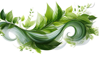 Abstract green leaves swirling motion isolated transparent isolated on white background Png