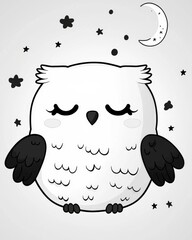 Canvas Print - Cute Sleeping Owl with Moon and Stars