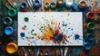 © Maria Vitkovska - Artist creating colorful abstract painting using splatter technique