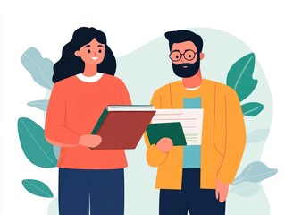 Poster - Parents Assisting Children with Creative School Homework Projects in a Flat Design Style Depicting a Cozy Domestic Household Scene