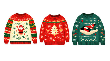 Poster - Set of three Christmas ugly sweaters, isolated on white background