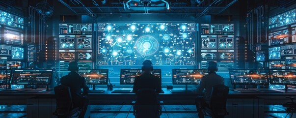 Poster - High-tech control room with futuristic design and large screen displaying data