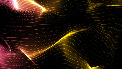 Poster - Abstract motion digital yellow dots wave futuristic technology background. Abstract dots background