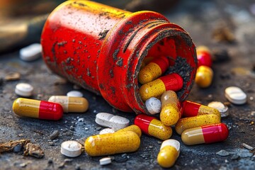 Sticker - Vivid Pharmaceutical Pills Illuminated with Glowing Neon Lights