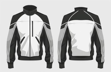 Black and white vector sports jacket template, front view and back side isolated on a white background. 4569-b538-5155a9428f81