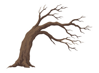 Old dead tree. Hand draw leafless trunk. Winter or autumn season plants icon, dry naked branch silhouette. Nature ecology problems concept. Isolated  illustration