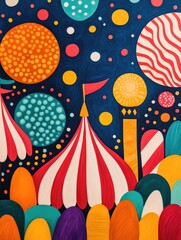 Poster - Vibrant and Whimsical Doodle Art Depicting a Lively Carnival Scene with Colorful Rides Playful Clowns and Floating Balloons  Captures the Fun and Festive Atmosphere of a Carnival Event or Festival