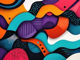 Poster - Vibrant and dynamic abstract doodle art featuring overlapping shapes patterns and a captivating color palette  This visually striking digital showcases a modern contemporary and imaginative style