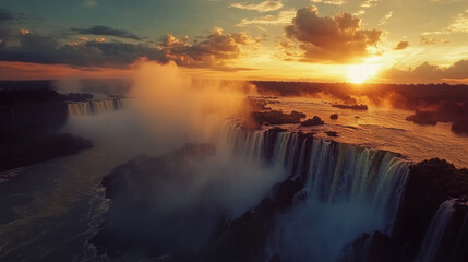 Wall Mural - Golden sunlight paints vibrant sky reflecting on calm water