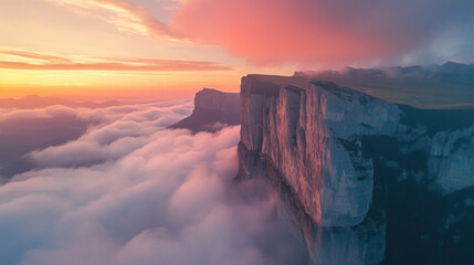 Canvas Print - Golden hour paints dramatic sky as sun dips behind majestic mountains