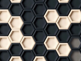  - Sleek Repeating Hexagonal Pattern in Monochrome  Geometric abstract background with a clean modern and minimalist aesthetic  This digital features a repeating hexagonal grid design in shades of black