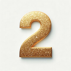 Gold digit number 2 with a solid white background.