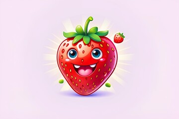 cheerful and vibrant strawberry character illustration with a playful expression, representing healthy eating and fun for kids