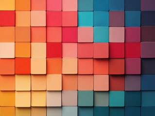 Poster - Minimalist grid of geometric squares with a color gradient and depth creating a visually striking abstract digital art or architectural background design