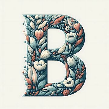 Floral alphabet B with a solid white background.