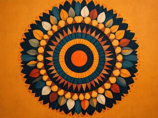  - Harmonious and balanced radial geometric pattern with circular symmetry and intricate repetitive design  Vibrant and dynamic digital showcasing an elegant and visually striking abstract composition