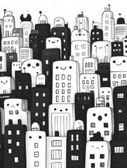 Poster - Vibrant and playful doodle art showcasing a quirky imaginative cityscape filled with unique stylized buildings and delightful expressive characters  This digital artwork captures a lighthearted