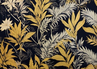 Sticker - Gold and silver jungle pattern nature art.