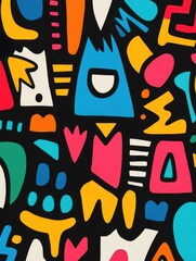 Poster - Vibrant and colorful abstract doodle artwork filled with a spontaneous arrangement of random icons shapes and playful elements showcasing creativity and imaginative expression