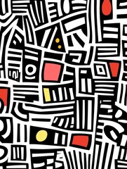 Poster - Vibrant geometric doodle art with overlapping colorful shapes and intersecting lines in a modern minimalist and abstract composition