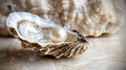 Wall Mural - A single, perfect pearl in an open oyster, symbolizing the rare and valuable achievement of success