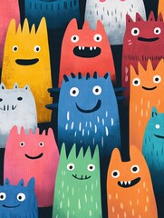 Poster - Delightful and playful animal doodle art featuring a collection of cute whimsical cartoon style creatures in a vibrant imaginative design
