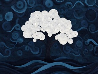 Poster - Whimsical doodle art depicting a captivating tree with swirling flowing branches in a nature inspired fantasy landscape  The organic abstract design creates a sense of enchantment and imagination